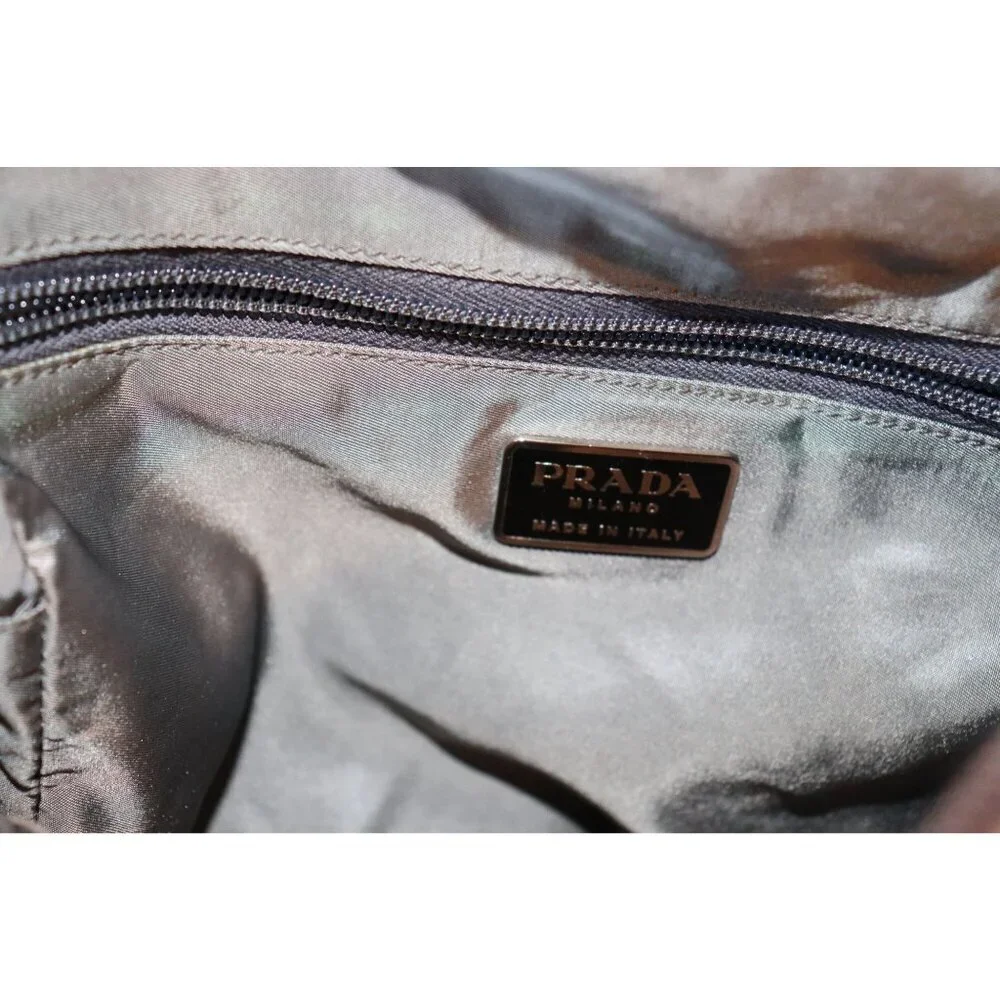 Prada Nylon Crossbody Sling Bag In Gray/green With Wide Strap